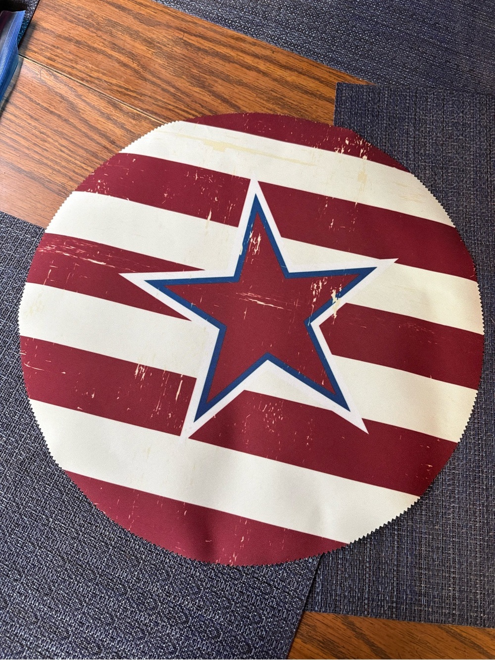 4 Patriotic Round Star Place Mats in Red, White & Blue